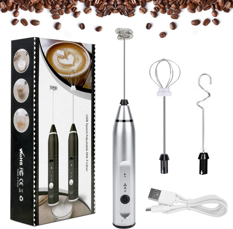 VRYK Microfoam Frother — handheld electric frother in black with stainless whisk head