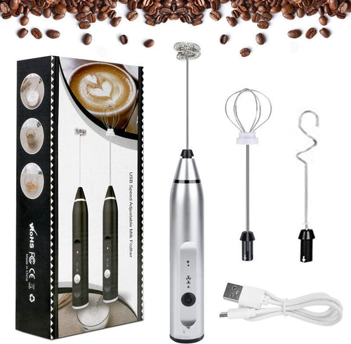 VRYK Microfoam Frother — handheld electric frother in black with stainless whisk head